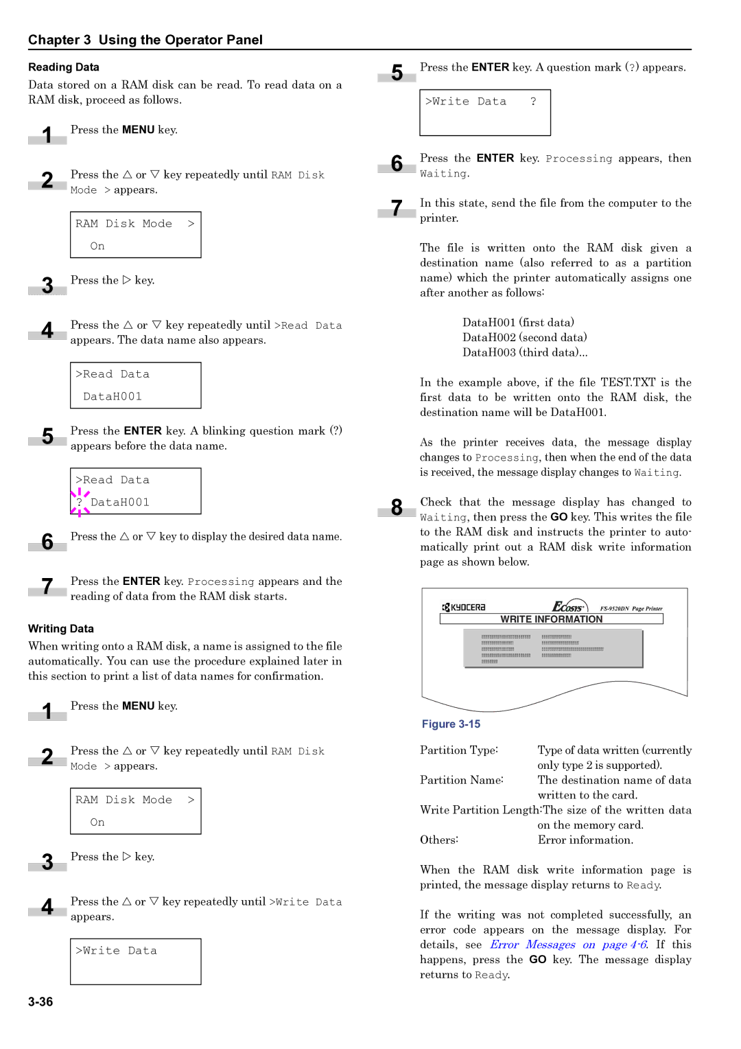 HP WP36/50 manual Read Data ? DataH001, Reading Data 