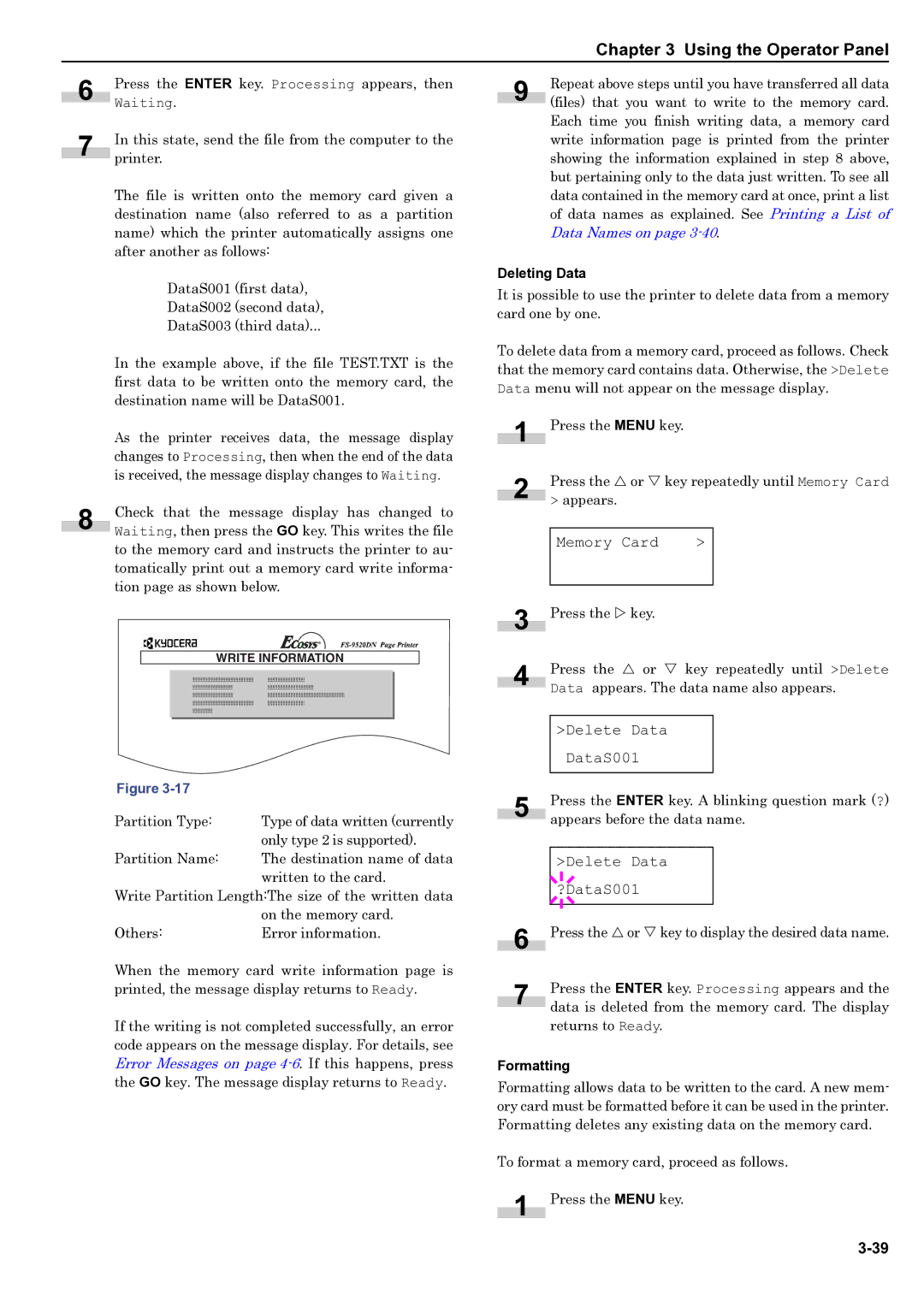 HP WP36/50 manual Waiting, Formatting 