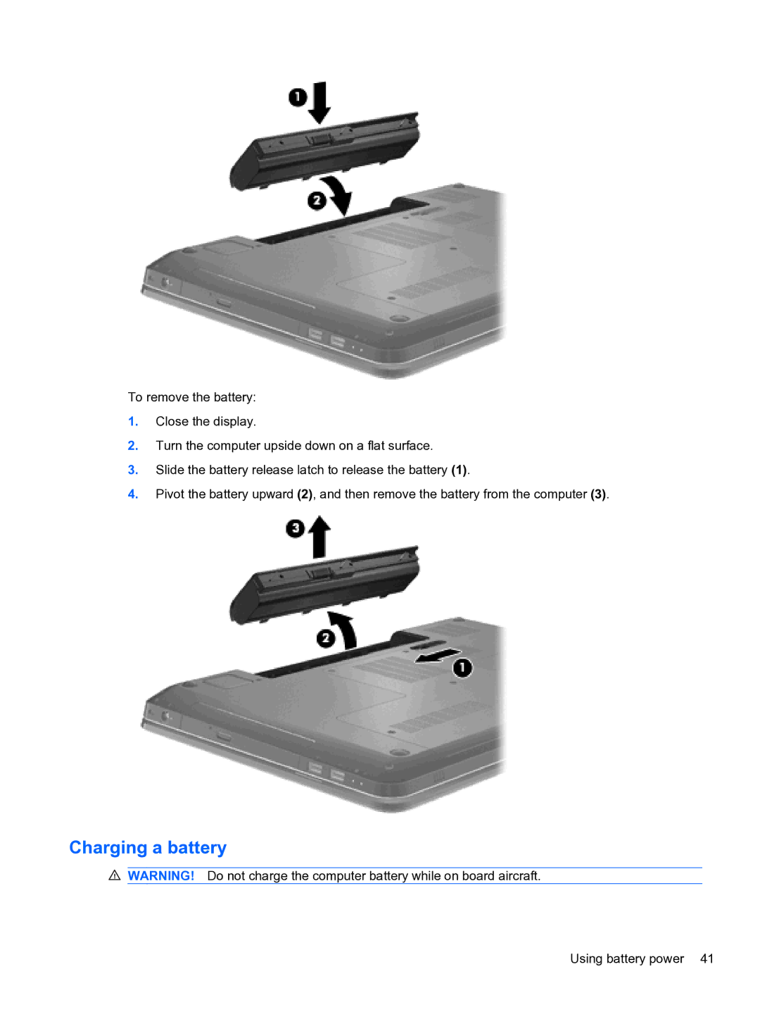 HP dm4 1060us, WQ861UA manual Charging a battery 