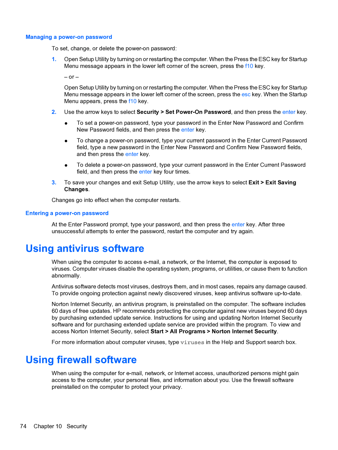 HP WQ861UA, dm4 1060us manual Using antivirus software, Using firewall software 