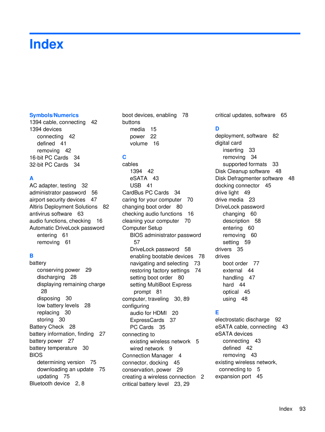 HP LQ164AW, WX557AV, LQ174AW, LJ527UT manual Index, Symbols/Numerics 