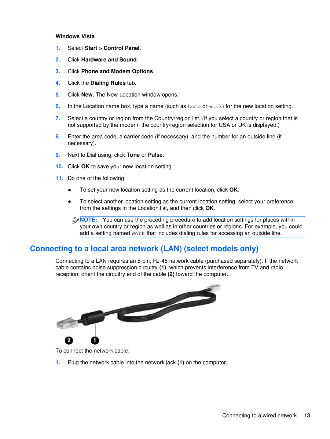 HP LQ164AW, WX557AV, LQ174AW, LJ527UT manual Connecting to a local area network LAN select models only 