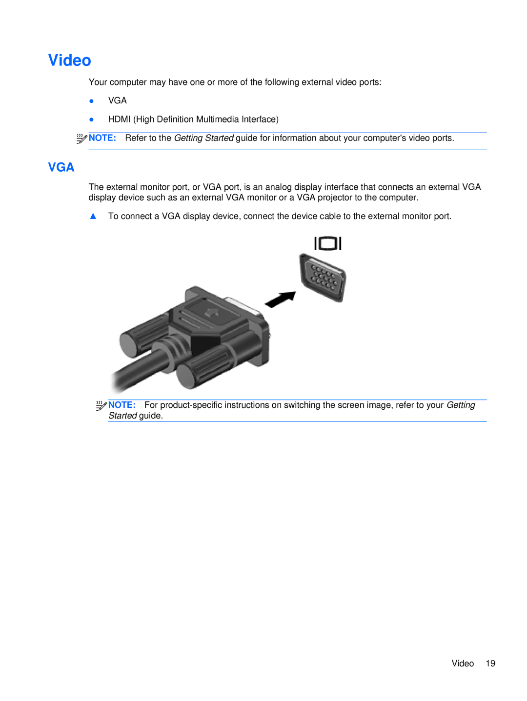 HP LQ174AW, WX557AV, LJ527UT, LQ164AW manual Video, Vga 