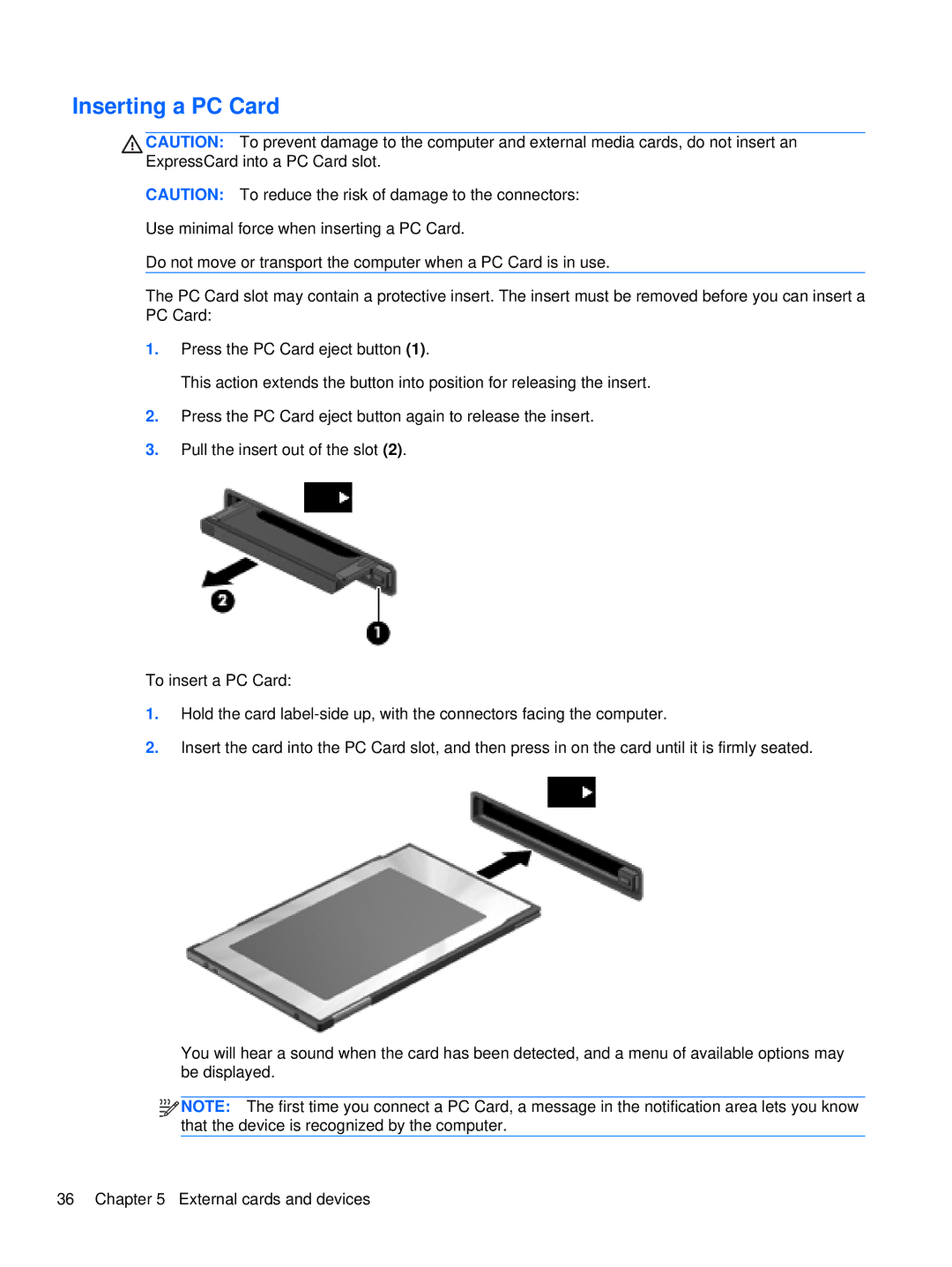 HP LJ527UT, WX557AV, LQ174AW, LQ164AW manual Inserting a PC Card 