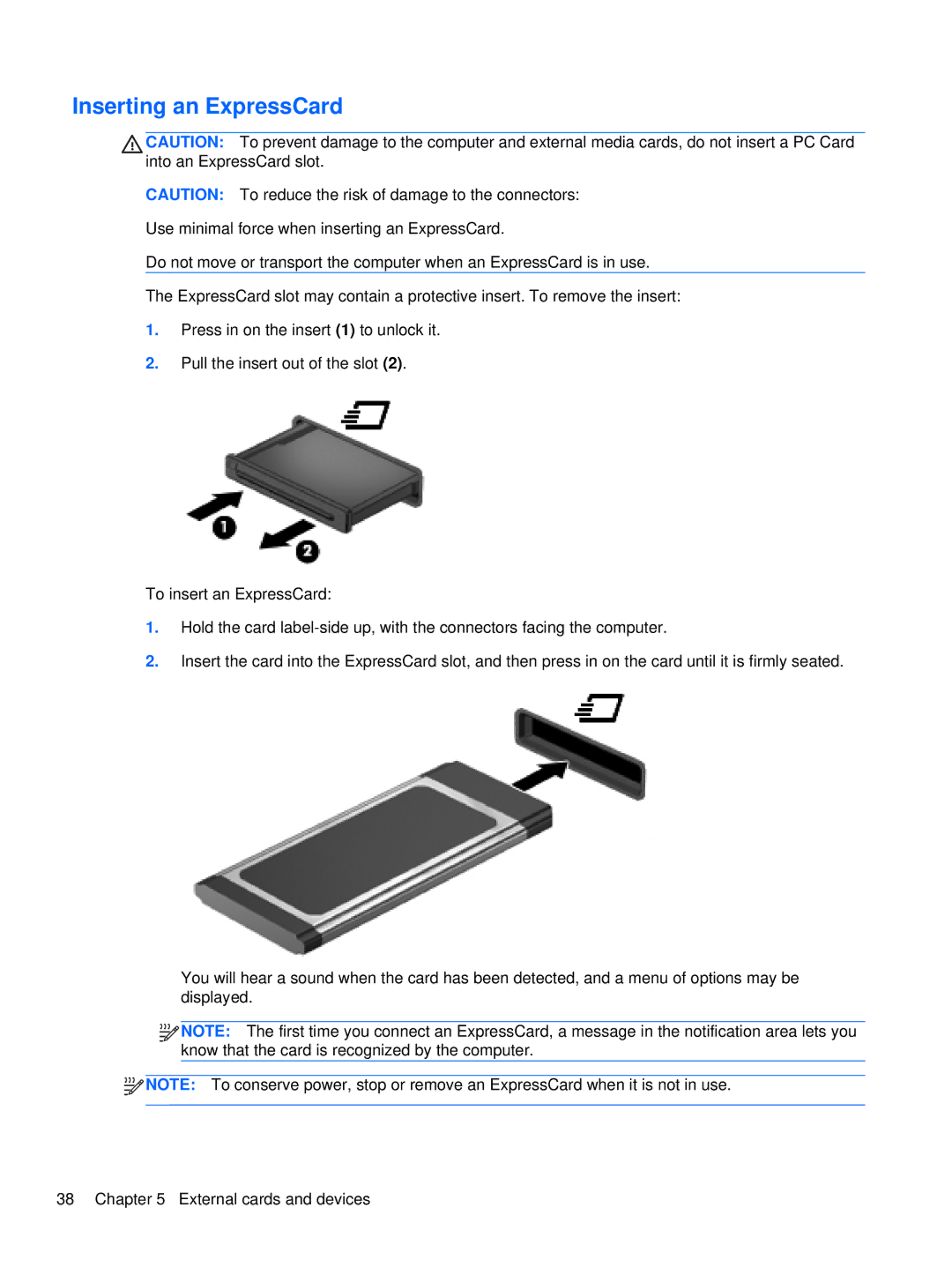 HP WX557AV, LQ174AW, LJ527UT, LQ164AW manual Inserting an ExpressCard 