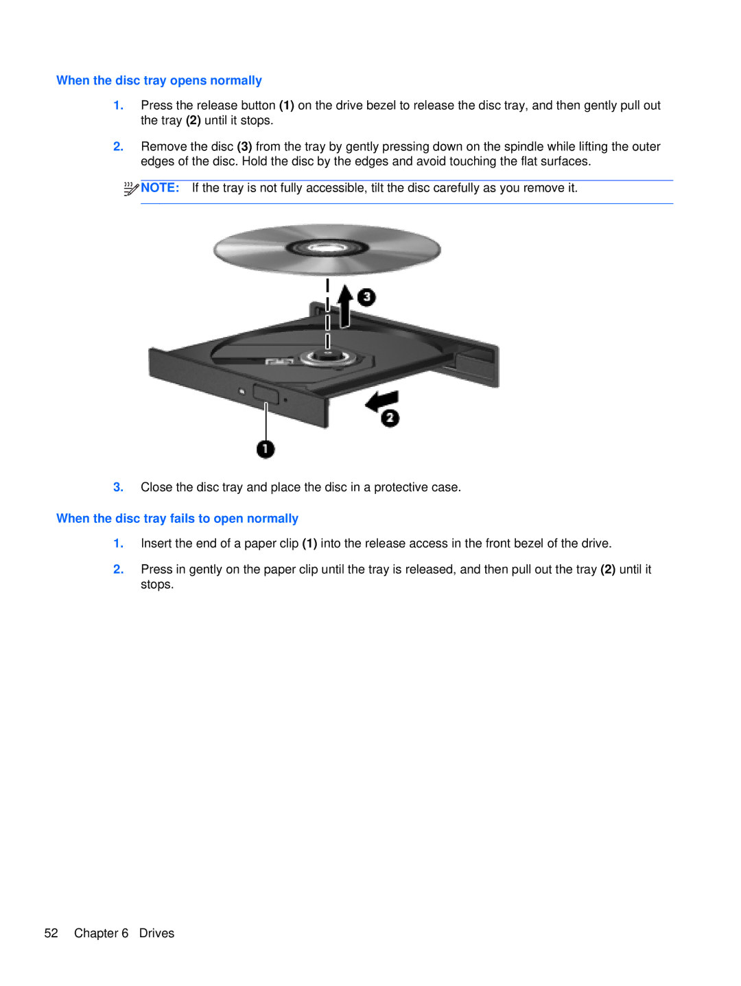 HP LJ527UT, WX557AV, LQ174AW, LQ164AW manual When the disc tray opens normally 