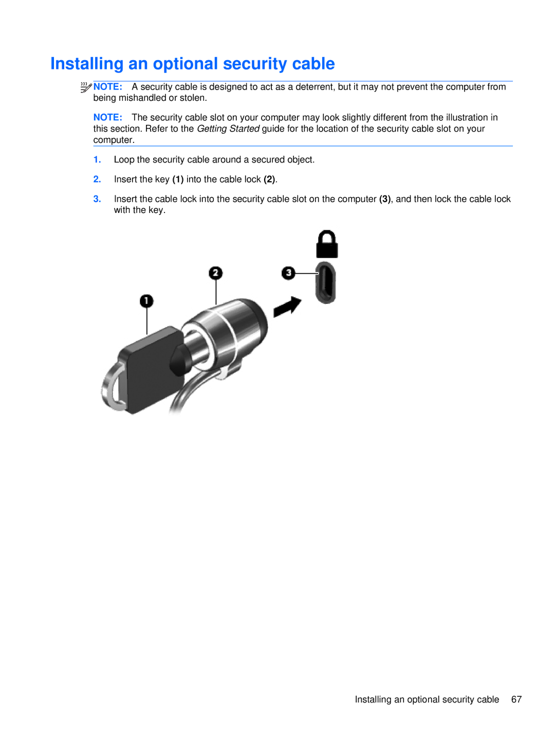 HP LQ174AW, WX557AV, LJ527UT, LQ164AW manual Installing an optional security cable 