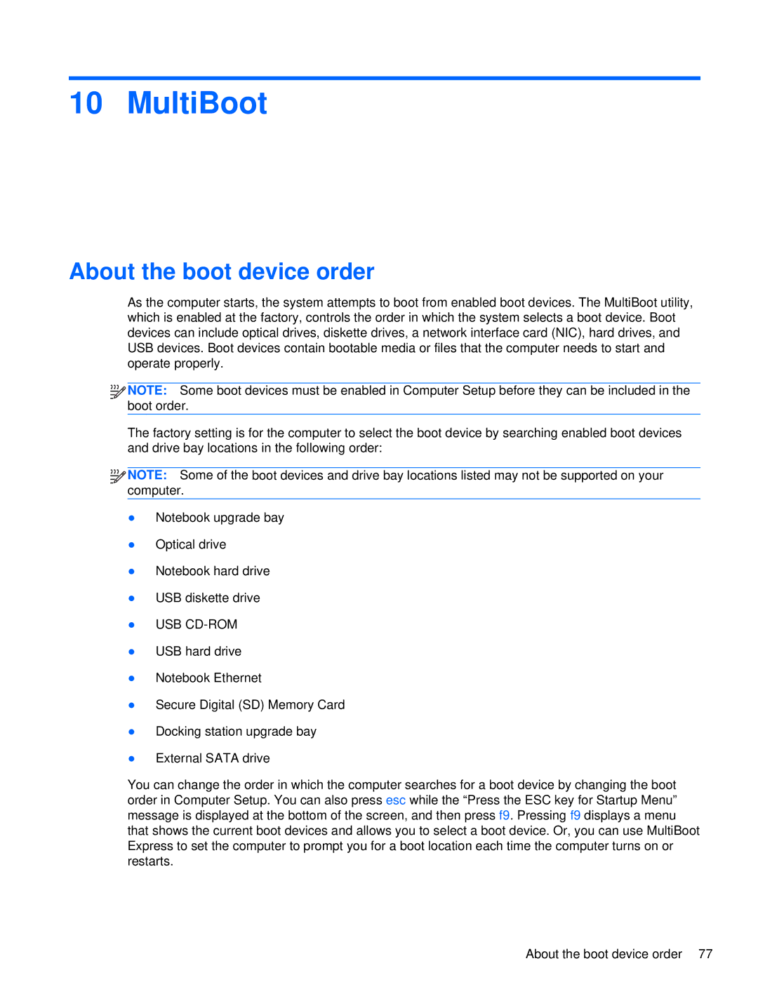 HP LQ164AW, WX557AV, LQ174AW, LJ527UT manual MultiBoot, About the boot device order 