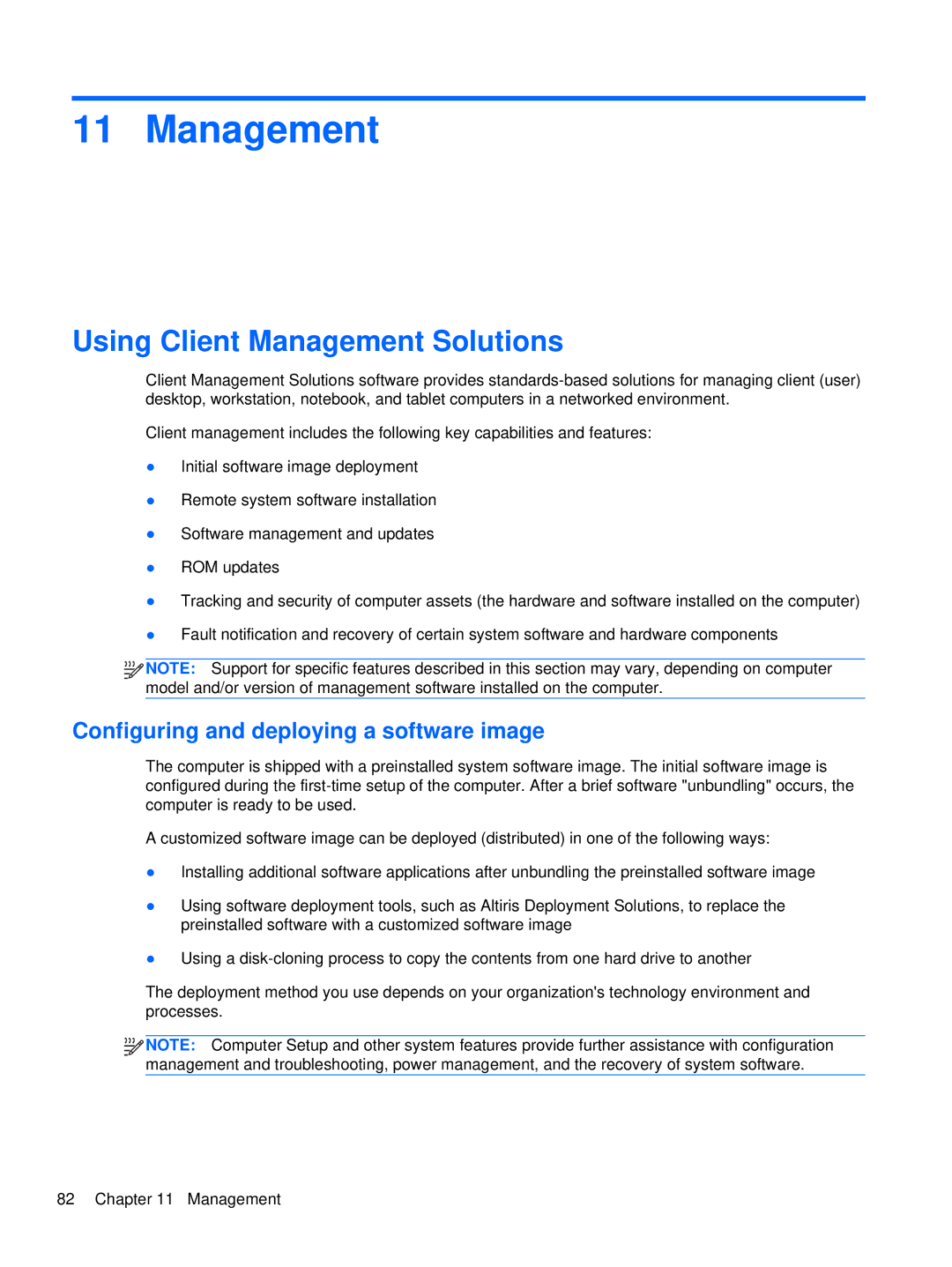 HP WX557AV, LQ174AW, LJ527UT, LQ164AW manual Using Client Management Solutions, Configuring and deploying a software image 