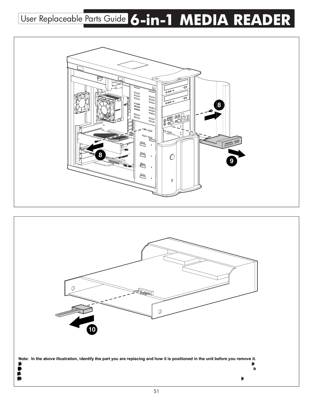 HP X09 manual User Replaceable Parts Guide 6-in-1 Media Reader 