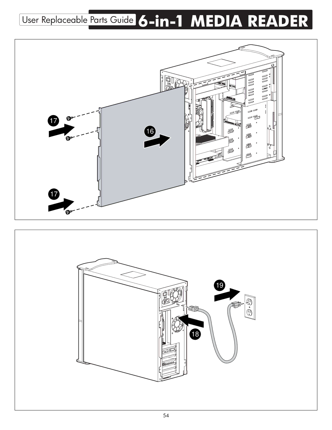 HP X09 manual User Replaceable Parts Guide 6-in-1 Media Reader 