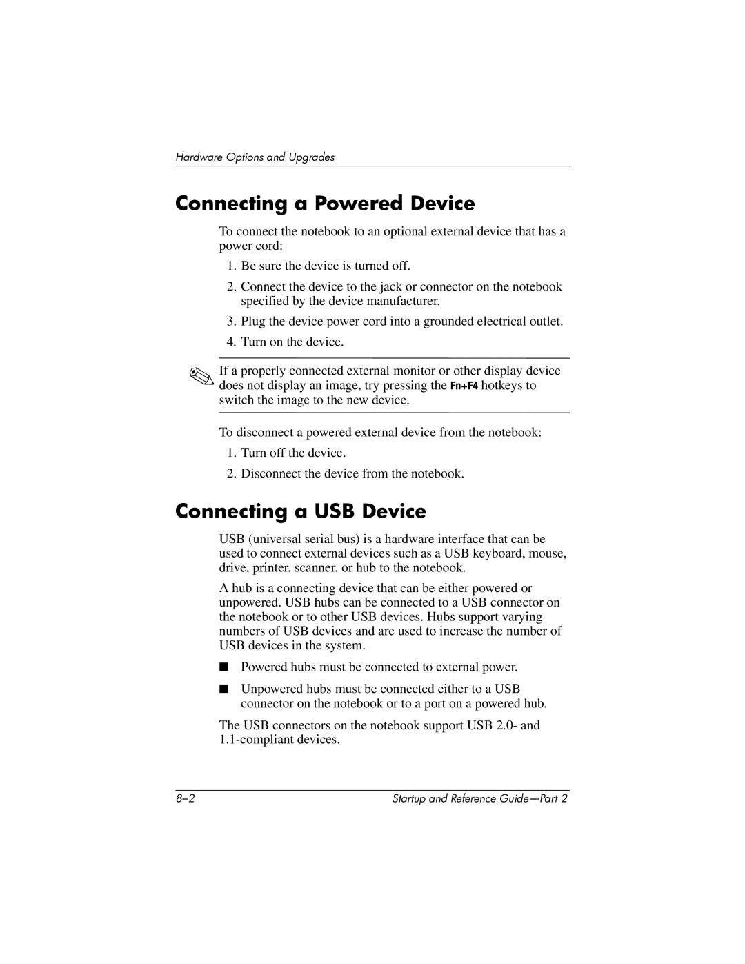 HP X1000 (DS829AV) manual Connecting a Powered Device, Connecting a USB Device 