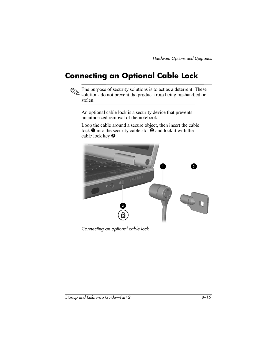 HP X1000 (DS829AV) manual Connecting an Optional Cable Lock, Connecting an optional cable lock 