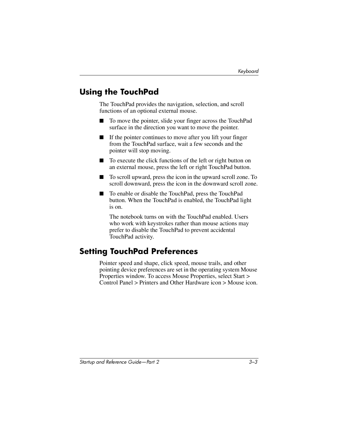 HP X1000 (DS829AV) manual Using the TouchPad, Setting TouchPad Preferences 