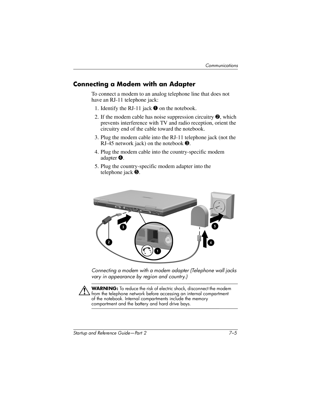 HP X1000 (DS829AV) manual Connecting a Modem with an Adapter 