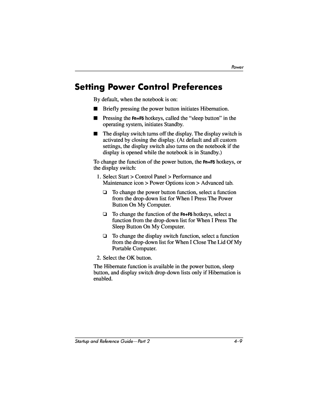 HP X1065AP, X1020US, X1027AP, X1021AP, X1026AP, X1023AP, X1016EA, X1020EA, X1018CL, X1012EA manual Setting Power Control Preferences 
