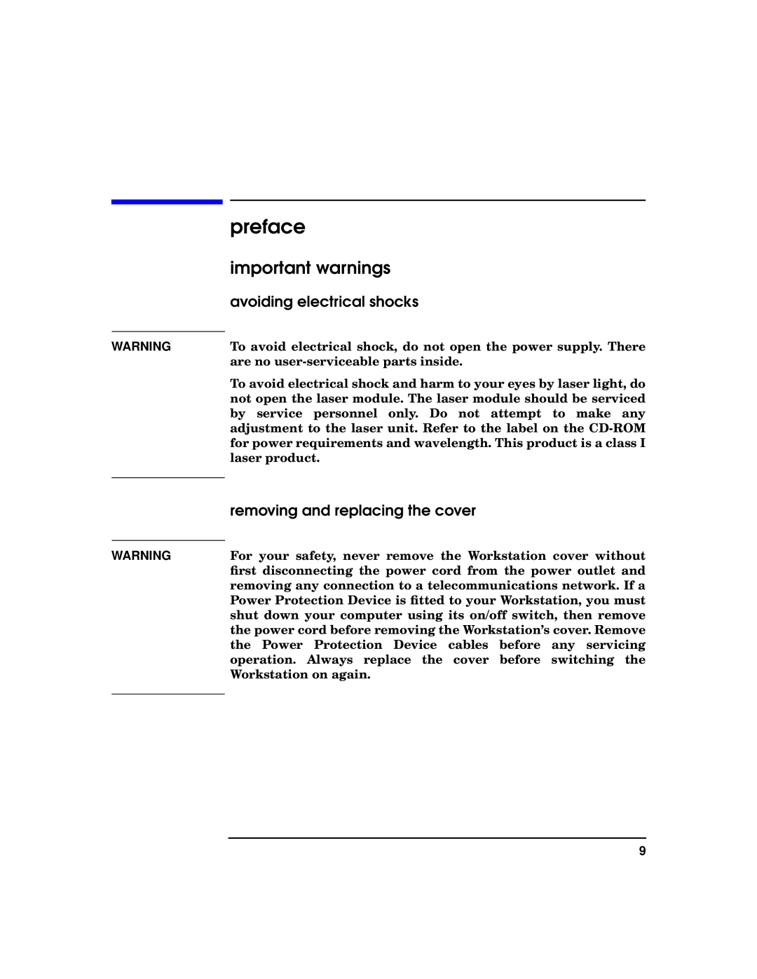 HP X1100 manual Important warnings, Avoiding electrical shocks, Removing and replacing the cover 