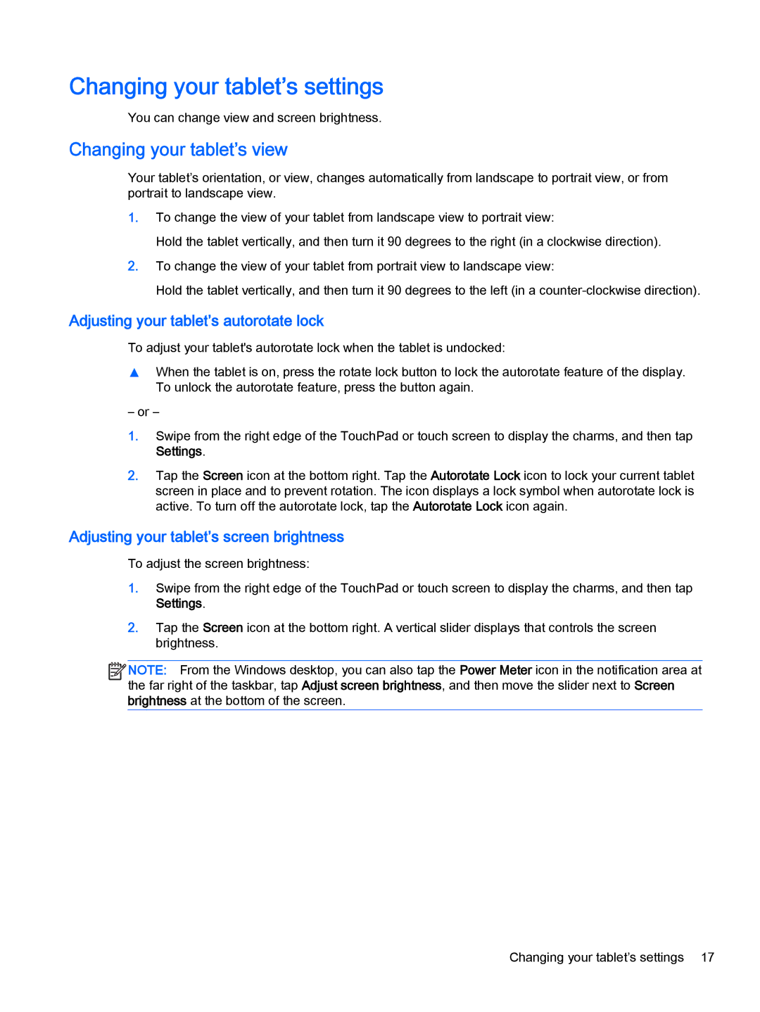 HP x2 1011 G1 (Windows 8.1) manual Changing your tablet’s settings, Changing your tablet’s view 