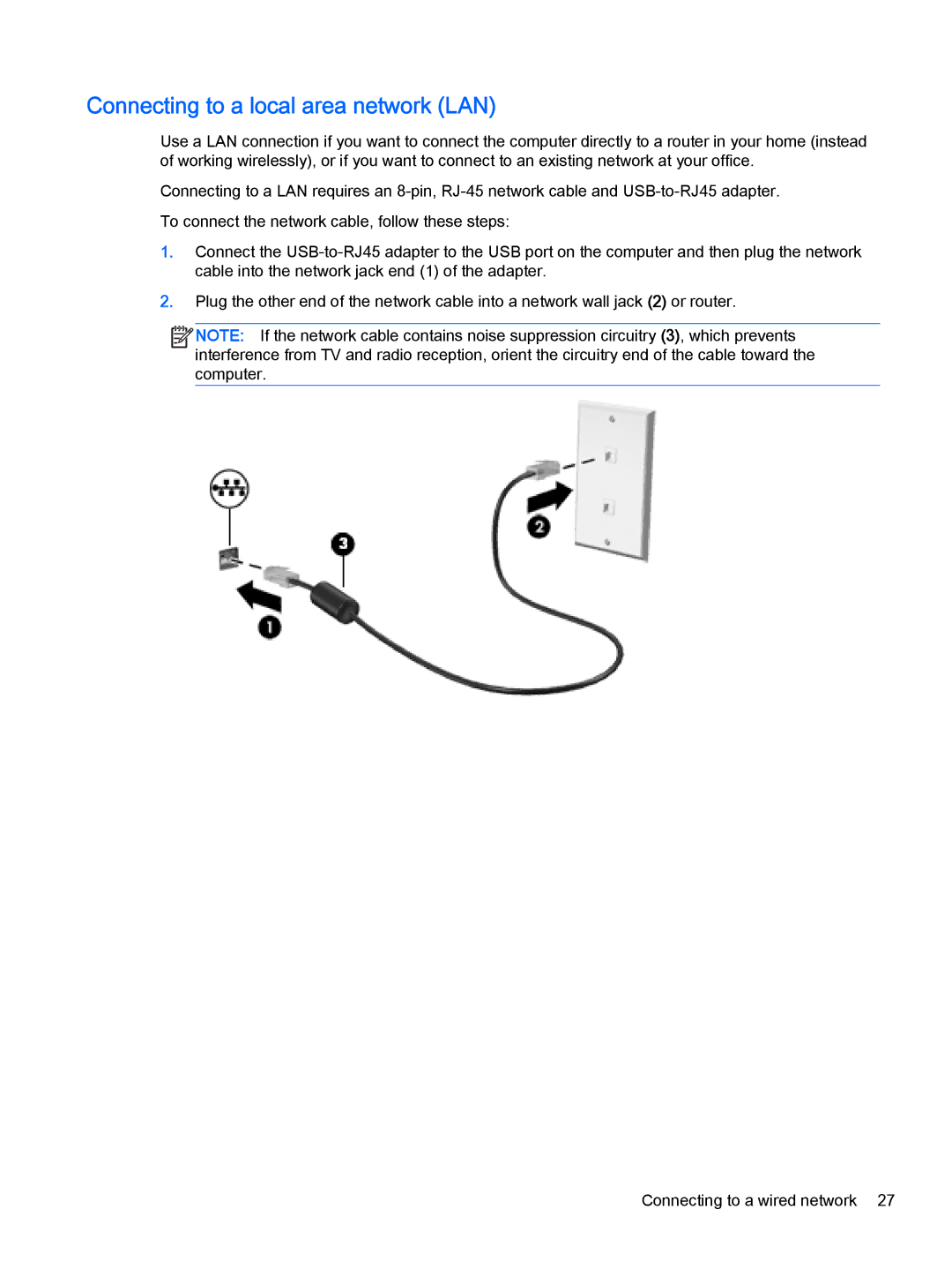 HP x2 1011 G1 (Windows 8.1) manual Connecting to a local area network LAN 