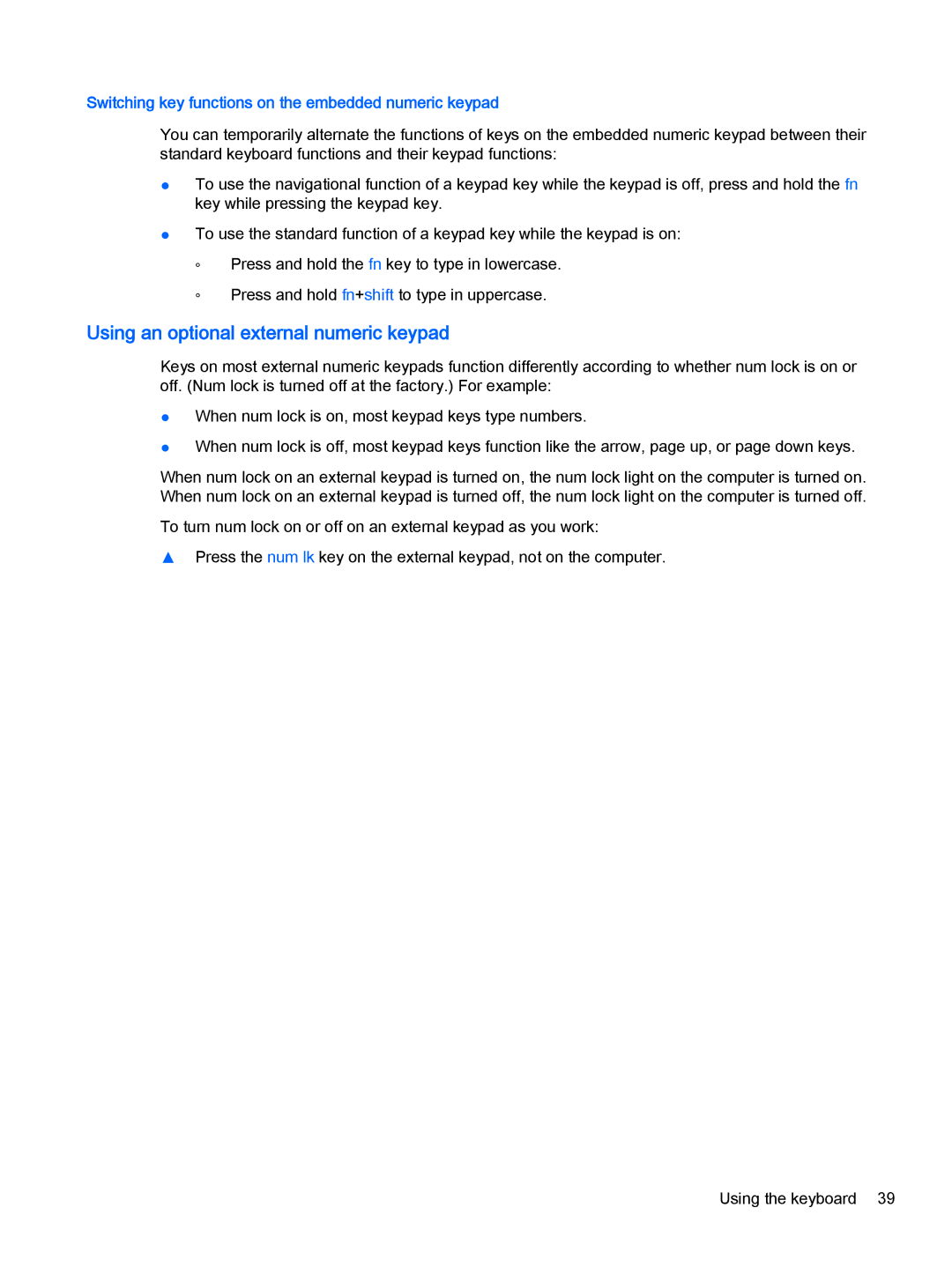 HP x2 1011 G1 (Windows 8.1) manual Using an optional external numeric keypad 