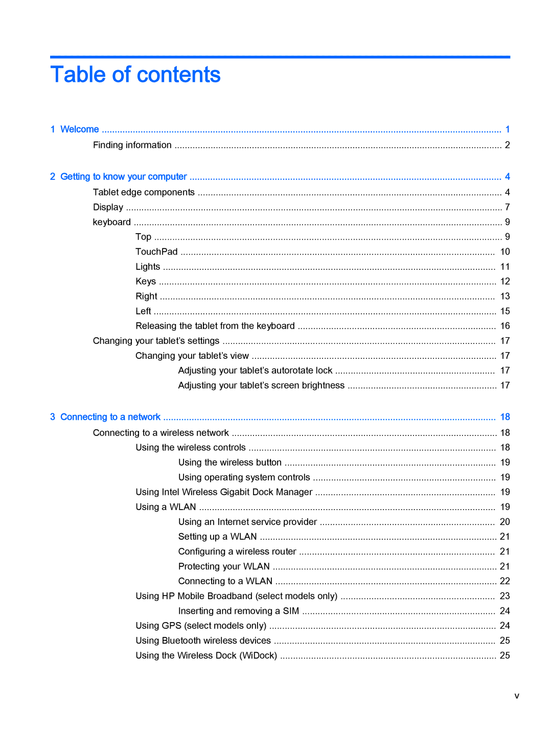 HP x2 1011 G1 (Windows 8.1) manual Table of contents 