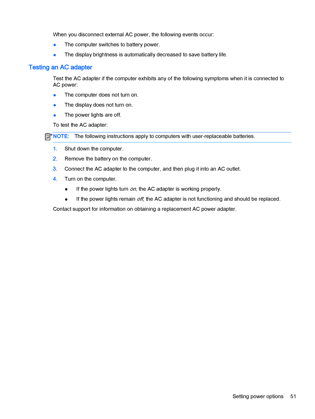 HP x2 1011 G1 (Windows 8.1) manual Testing an AC adapter 