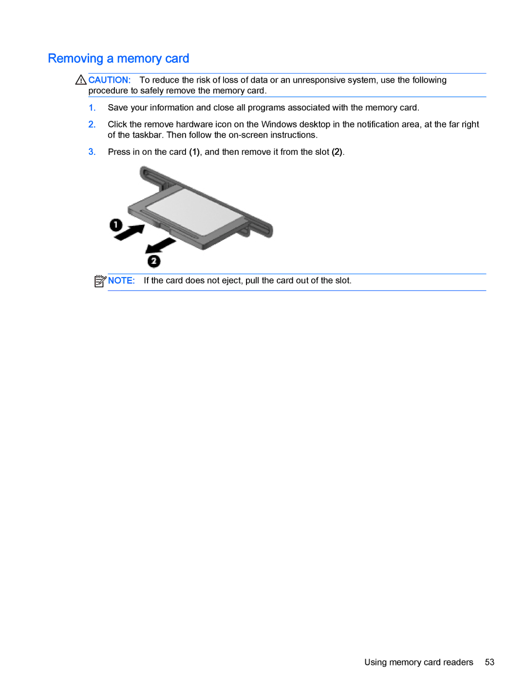 HP x2 1011 G1 (Windows 8.1) manual Removing a memory card 