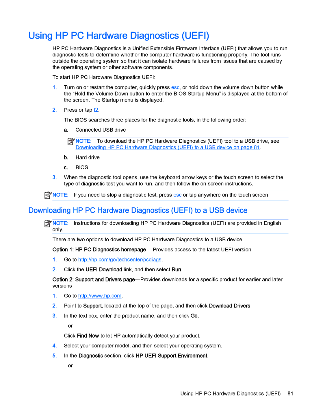 HP x2 1011 G1 (Windows 8.1) manual Using HP PC Hardware Diagnostics Uefi 