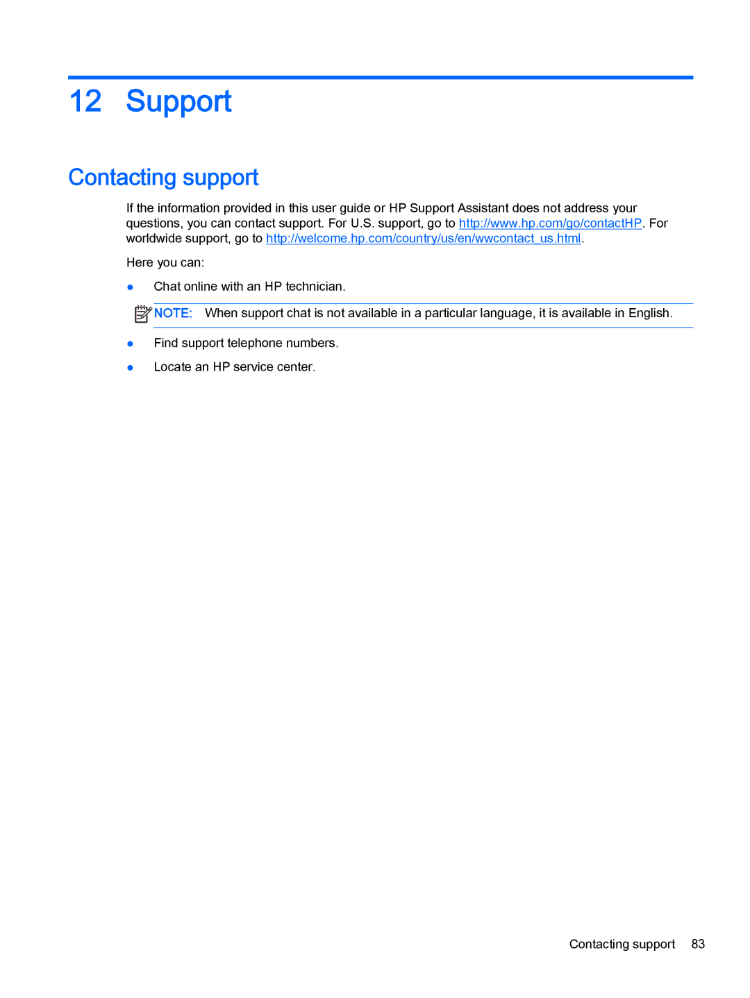 HP x2 1011 G1 (Windows 8.1) manual Support, Contacting support 