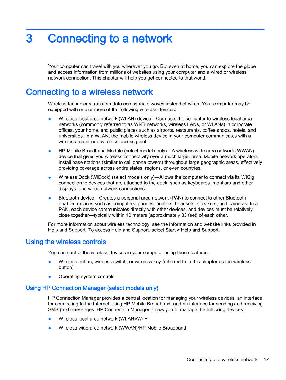 HP x2 1011 G1 manual Connecting to a network, Connecting to a wireless network, Using the wireless controls 