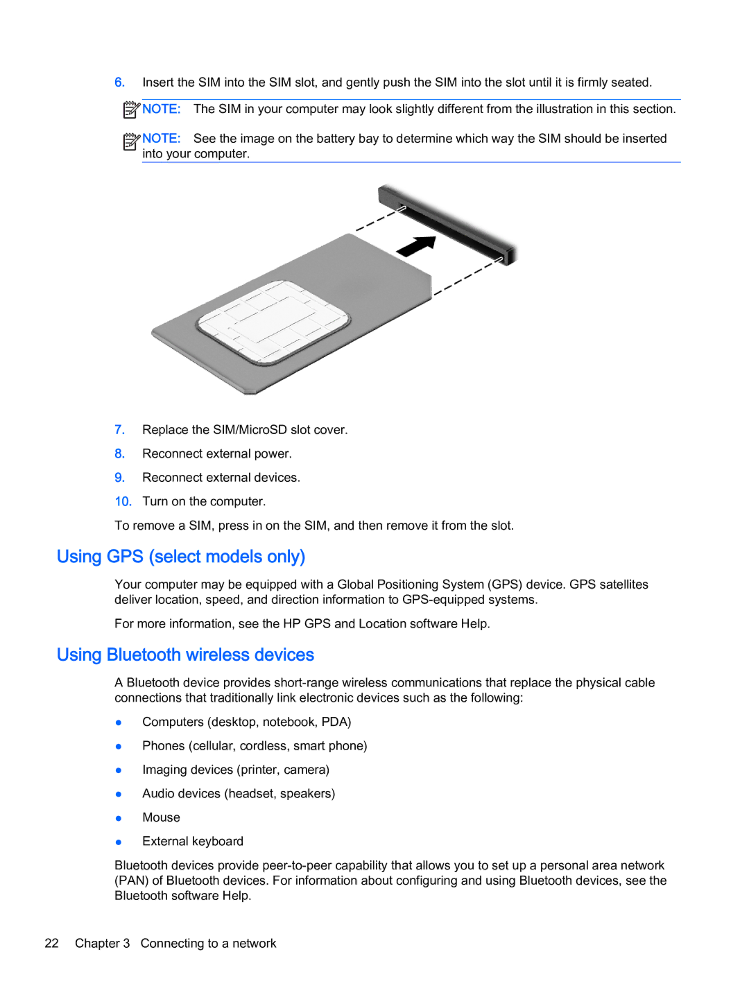 HP x2 1011 G1 manual Using GPS select models only, Using Bluetooth wireless devices 