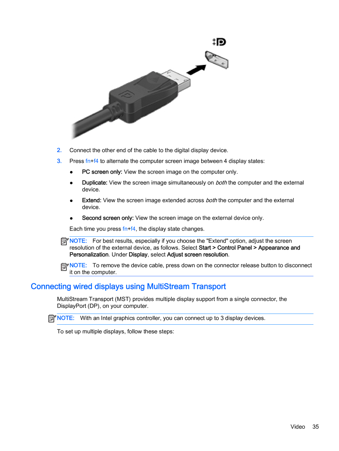 HP x2 1011 G1 manual Connecting wired displays using MultiStream Transport 