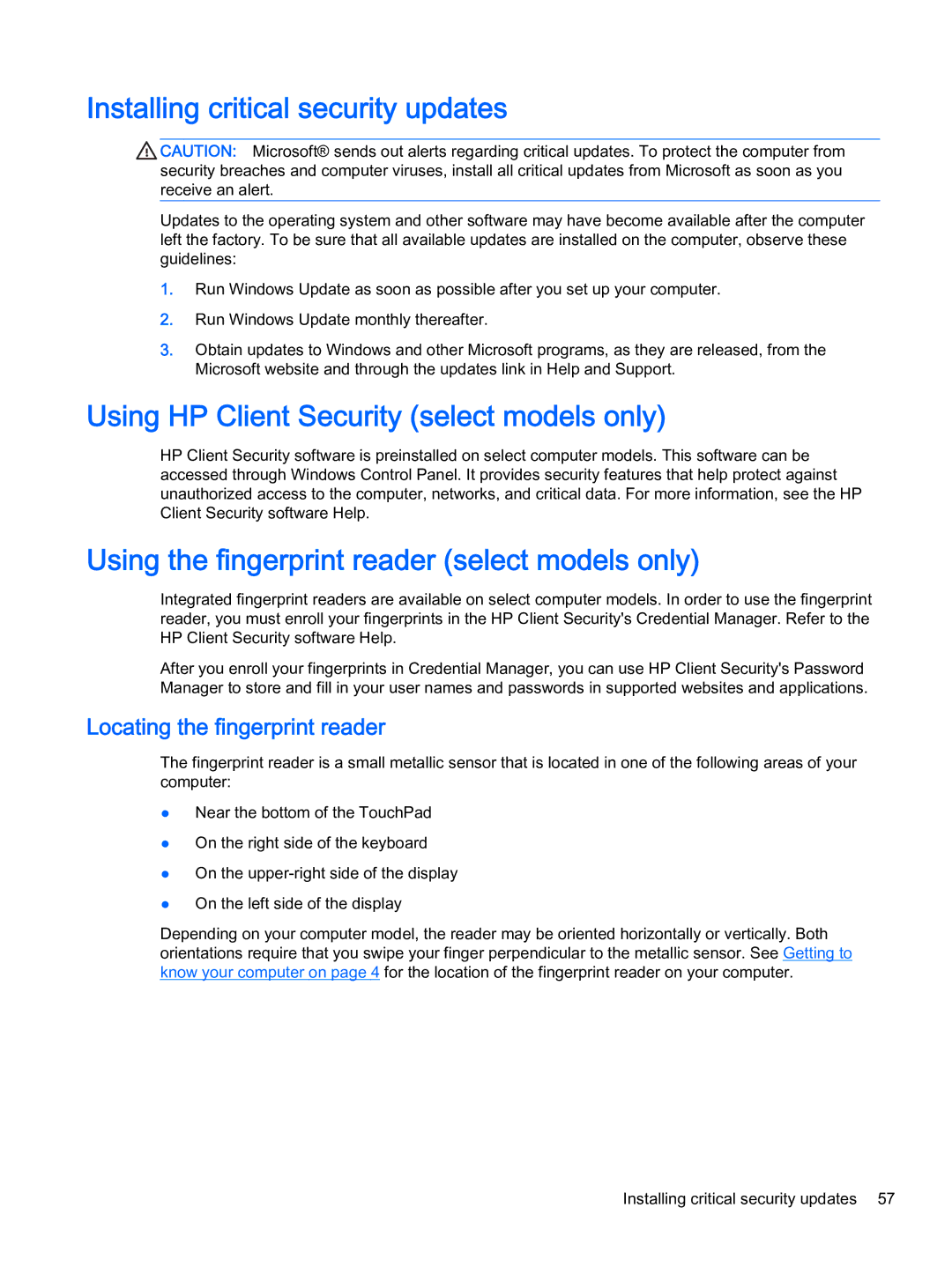 HP x2 1011 G1 manual Installing critical security updates, Using HP Client Security select models only 
