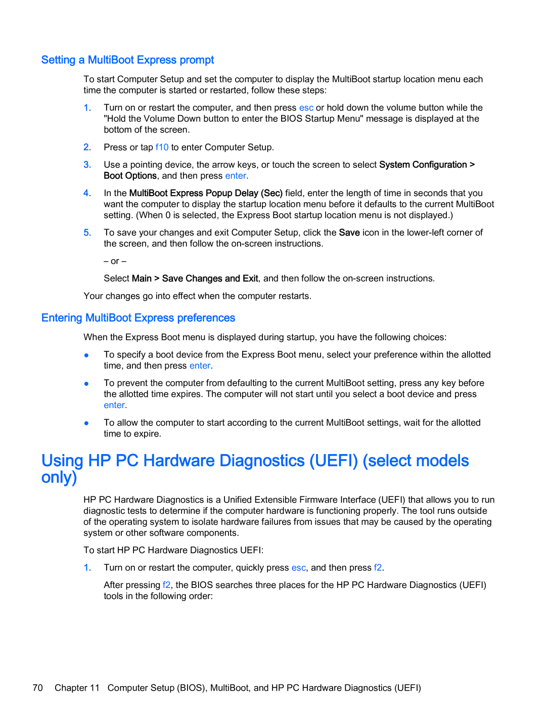 HP x2 1011 G1 manual Using HP PC Hardware Diagnostics Uefi select models only, Setting a MultiBoot Express prompt 