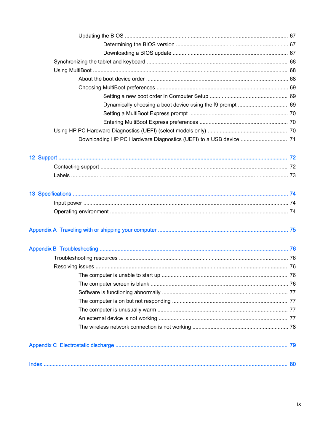 HP x2 1011 G1 manual Support 