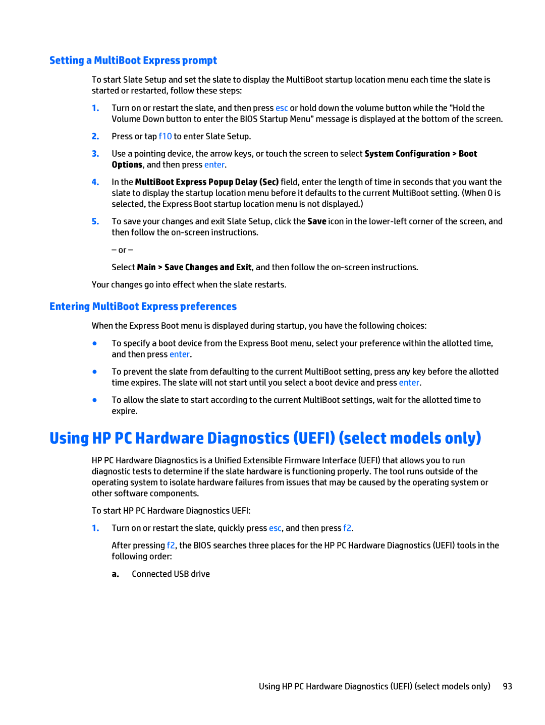 HP x2 1011 G1 manual Using HP PC Hardware Diagnostics Uefi select models only, Setting a MultiBoot Express prompt 