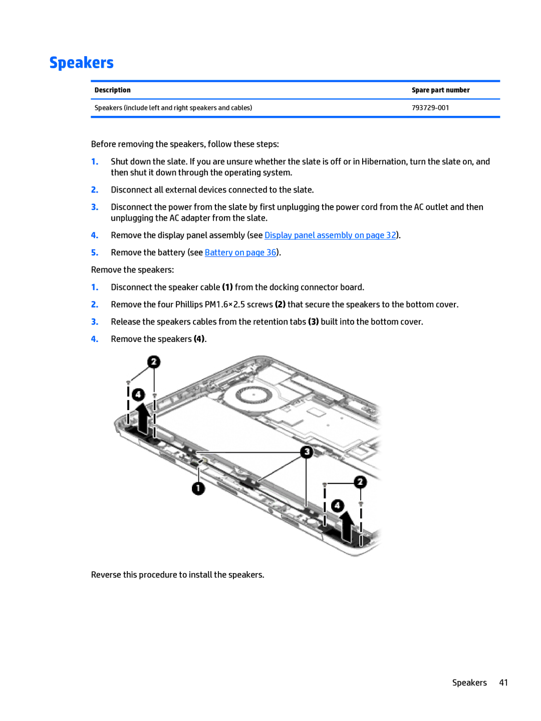 HP x2 1011 G1 manual Speakers 