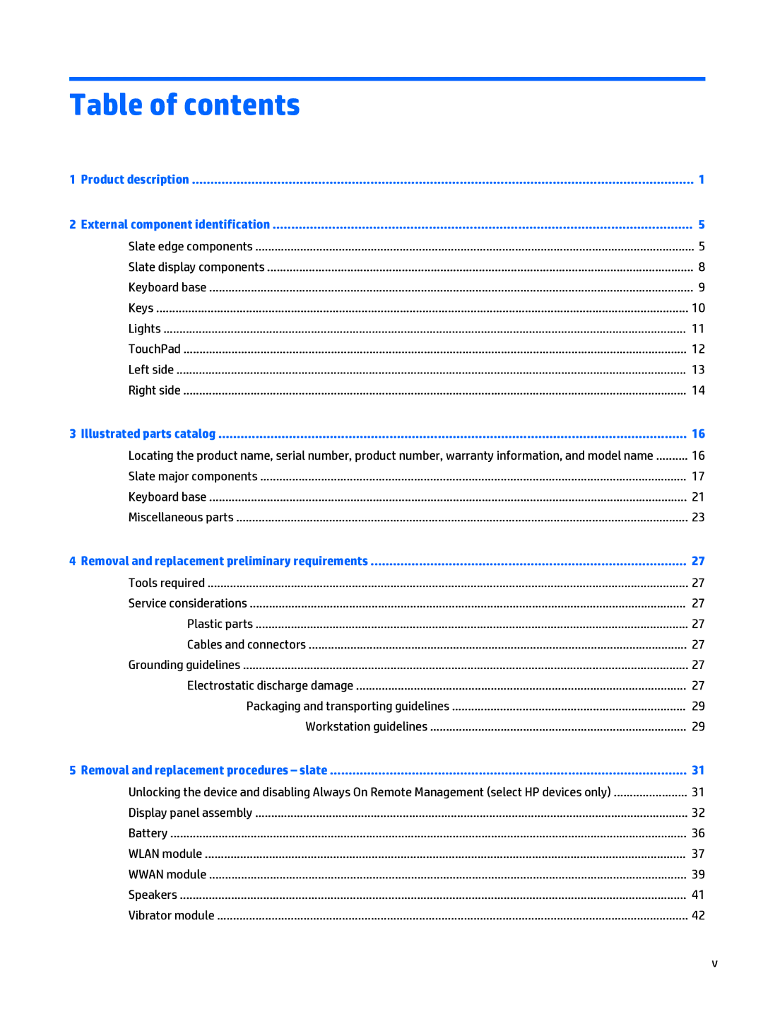 HP x2 1011 G1 manual Table of contents 