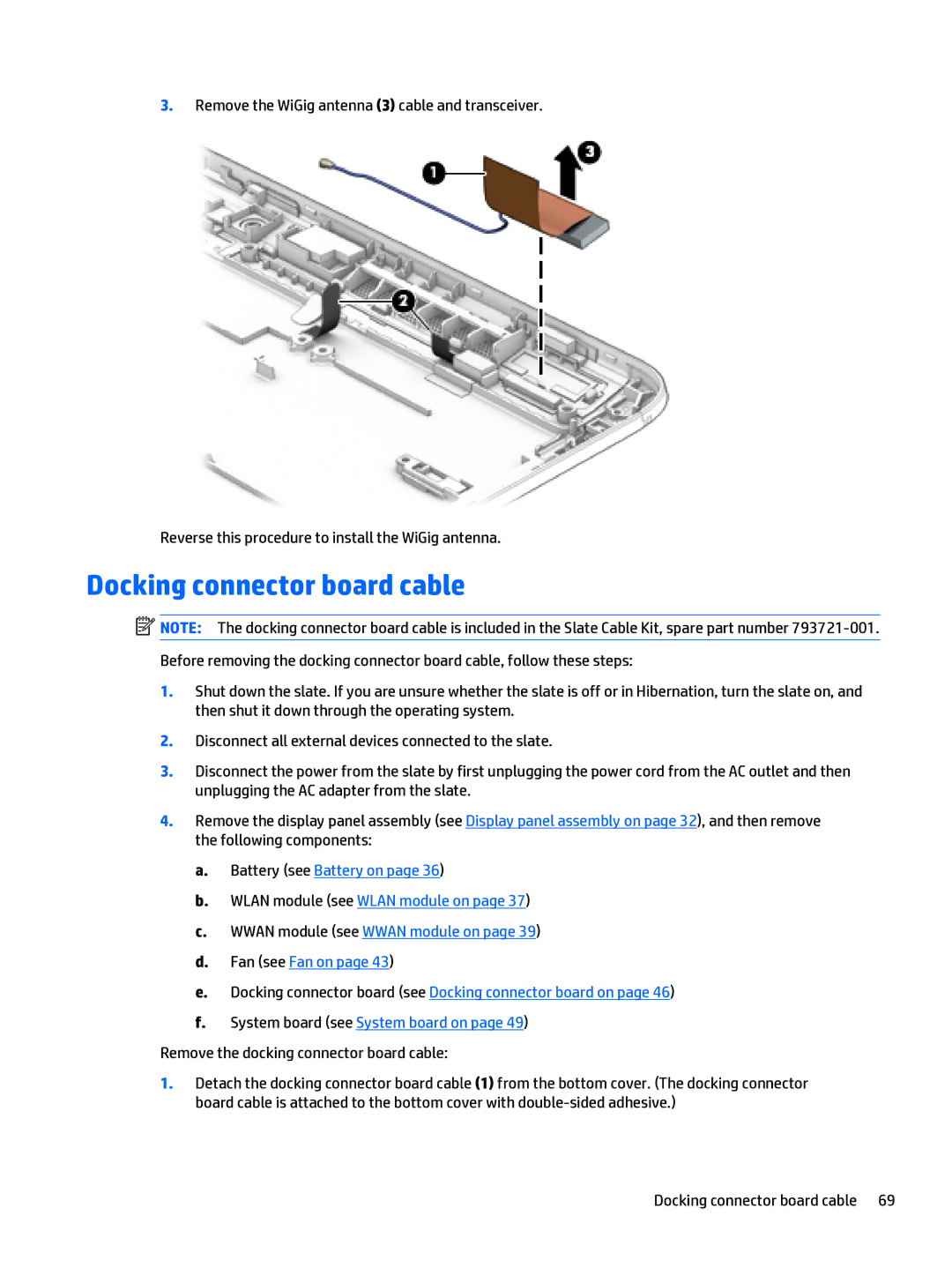 HP x2 1011 G1 manual Docking connector board cable 