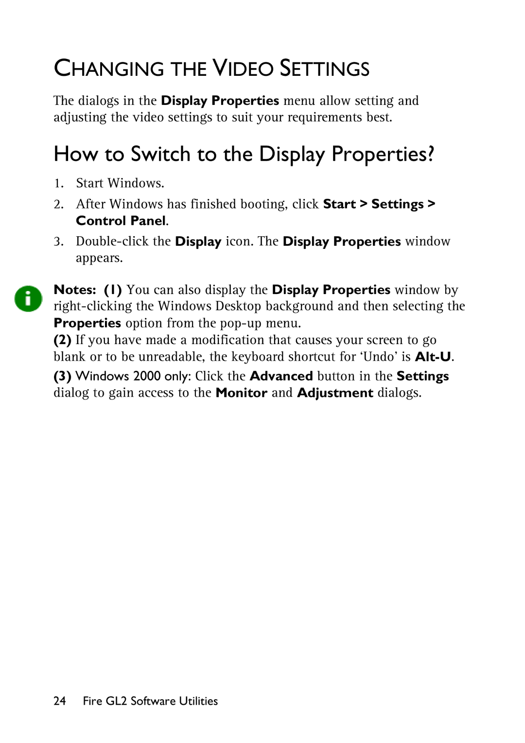 HP x2100 manual How to Switch to the Display Properties?, Changing the Video Settings 