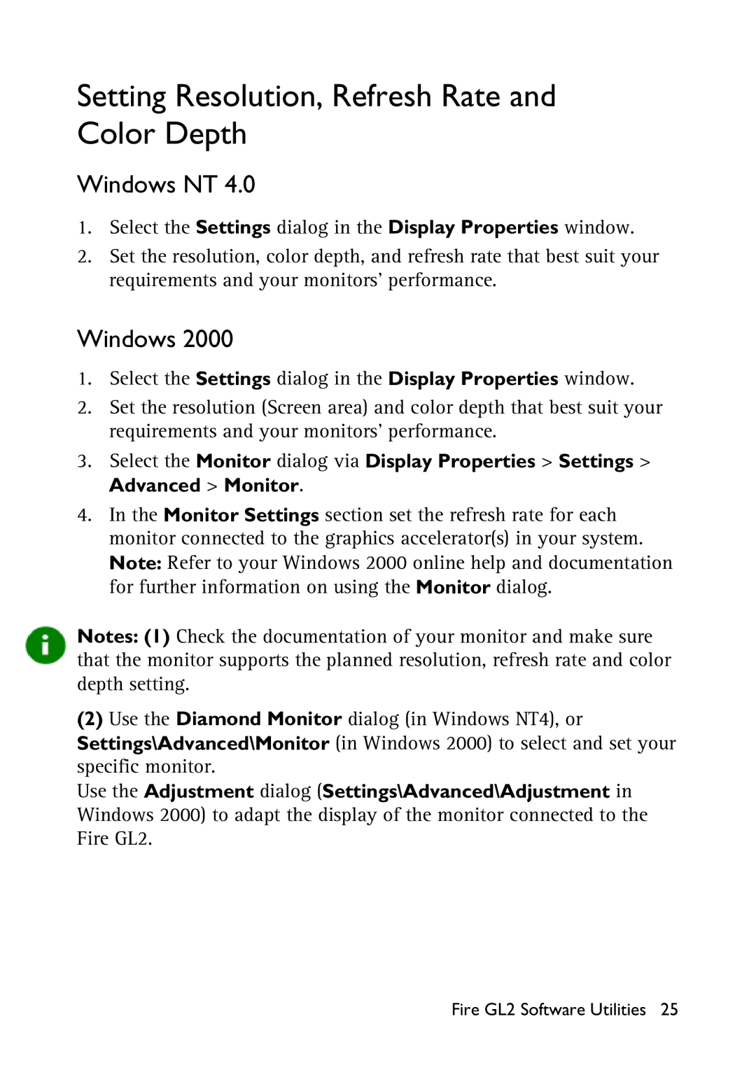 HP x2100 manual Setting Resolution, Refresh Rate and Color Depth, Windows NT 