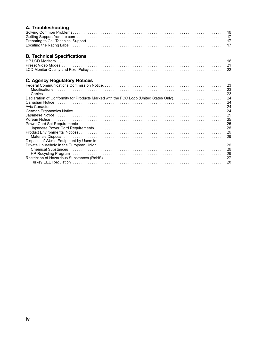 HP X23, X22C manual Troubleshooting Technical Specifications 