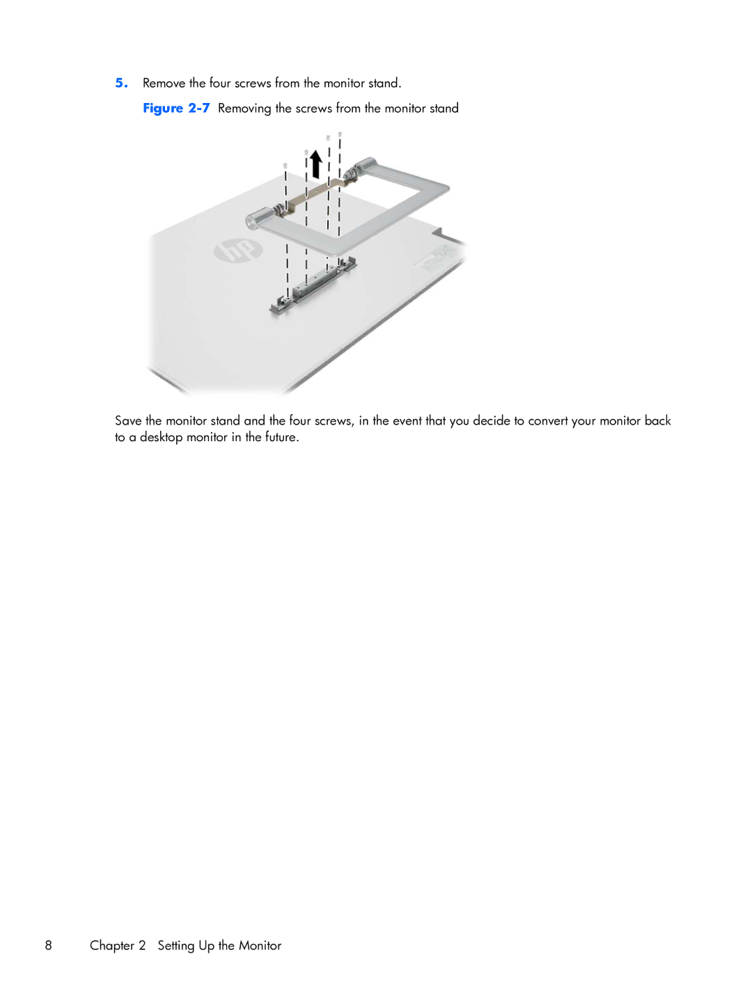 HP x2401 B6R49AS#ABA manual Remove the four screws from the monitor stand 