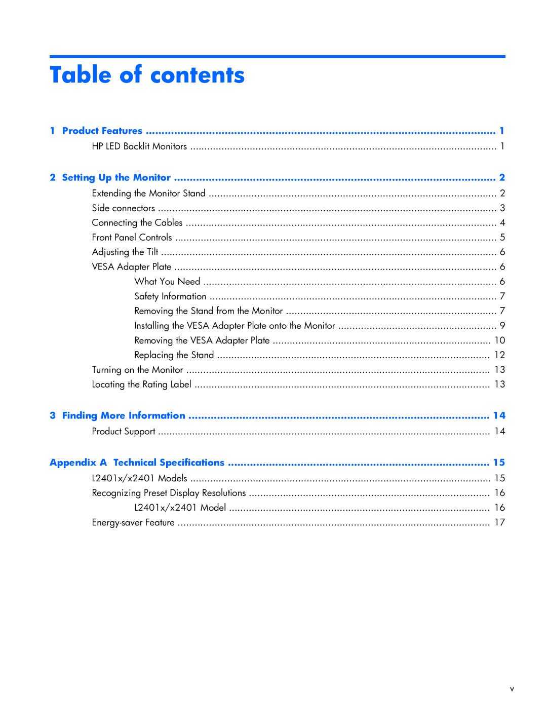 HP x2401 B6R49AS#ABA manual Table of contents 