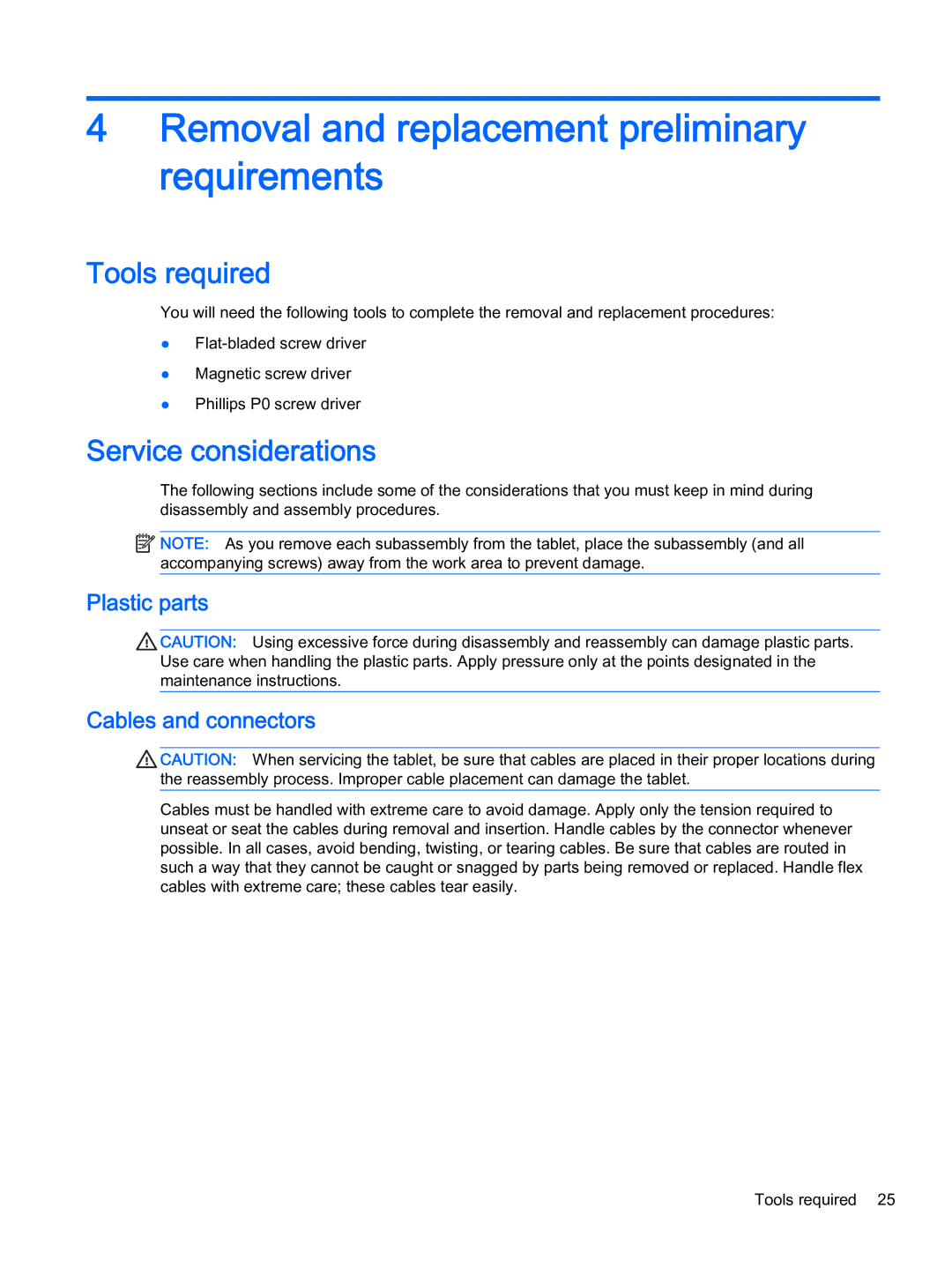 HP x360 - 13-a155cl manual Removal and replacement preliminary requirements, Tools required, Service considerations 