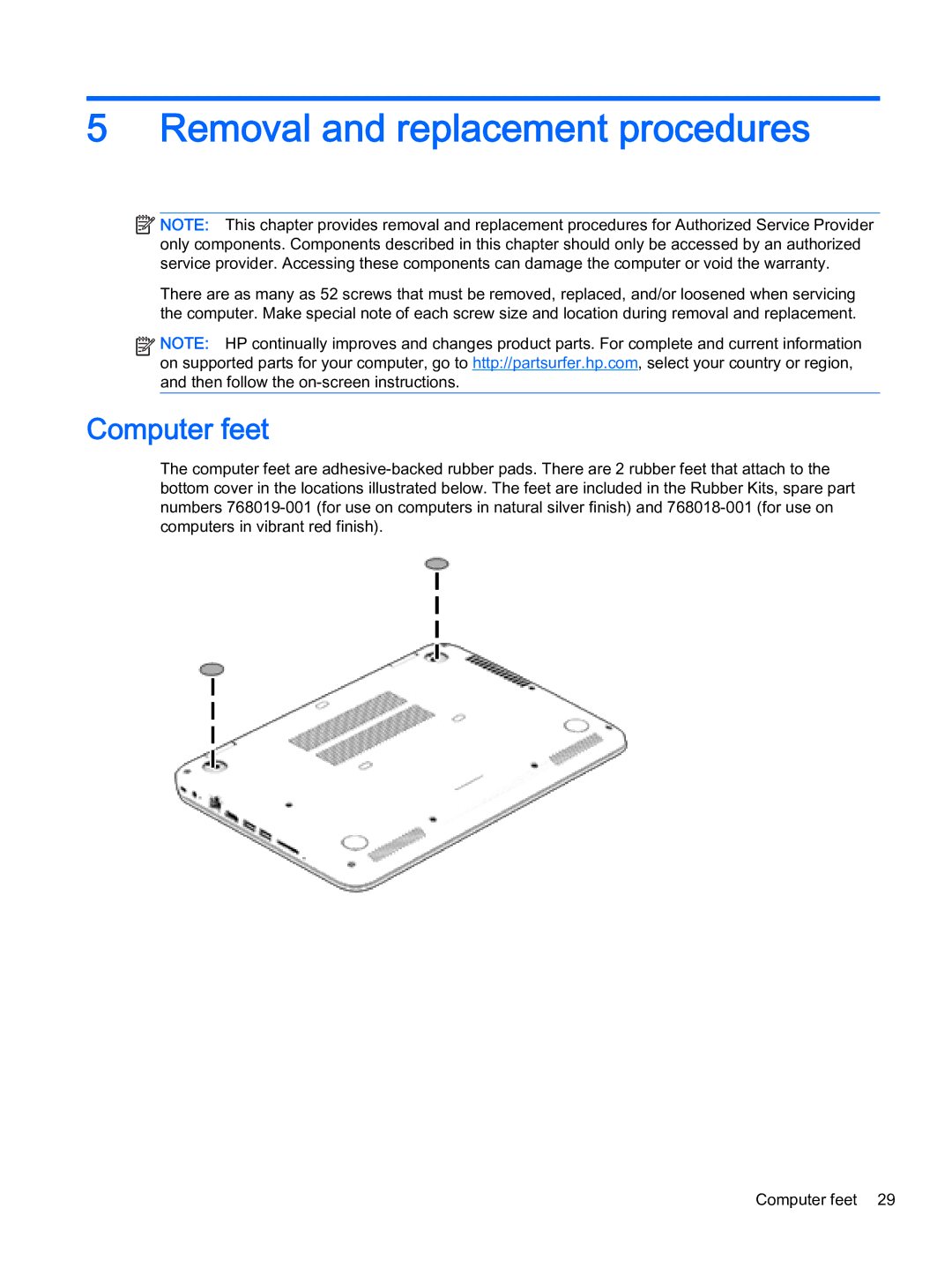 HP x360 - 13-a155cl, x360 - 13-a113cl manual Removal and replacement procedures, Computer feet 