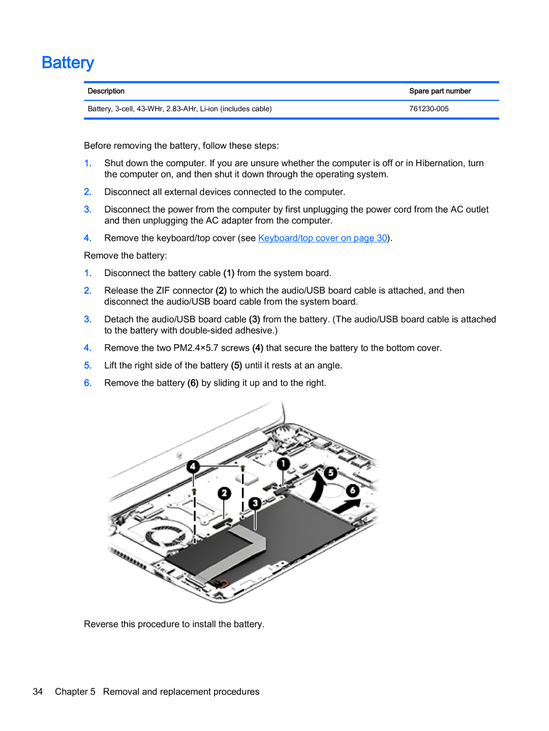 HP x360 - 13-a113cl, x360 - 13-a155cl manual Battery 