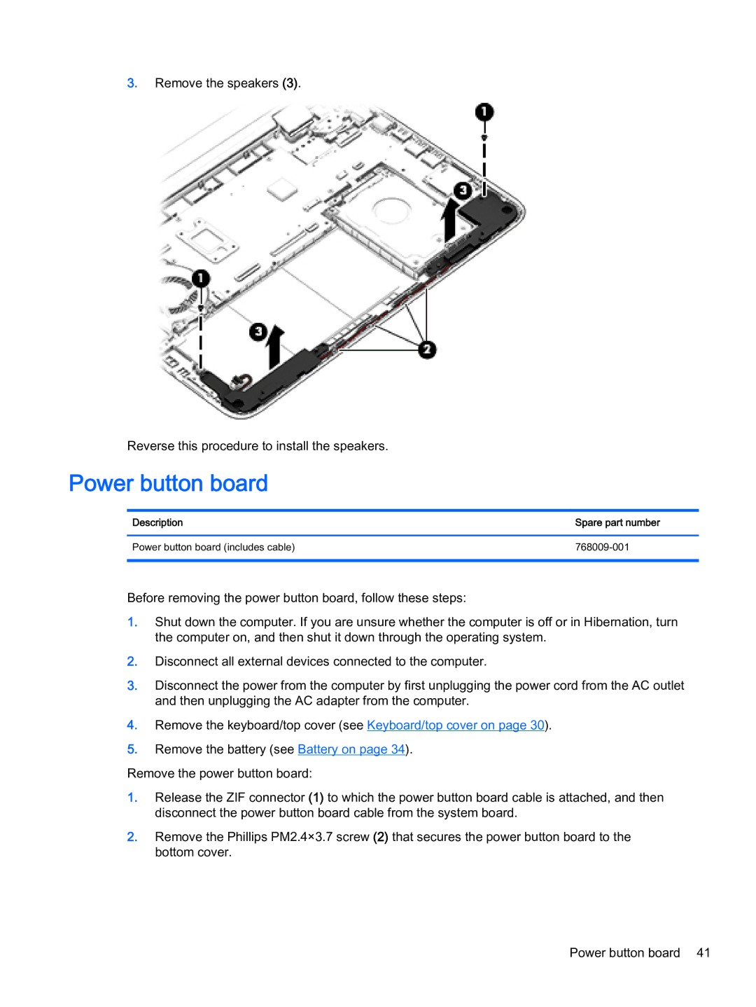 HP x360 - 13-a155cl, x360 - 13-a113cl manual Power button board 