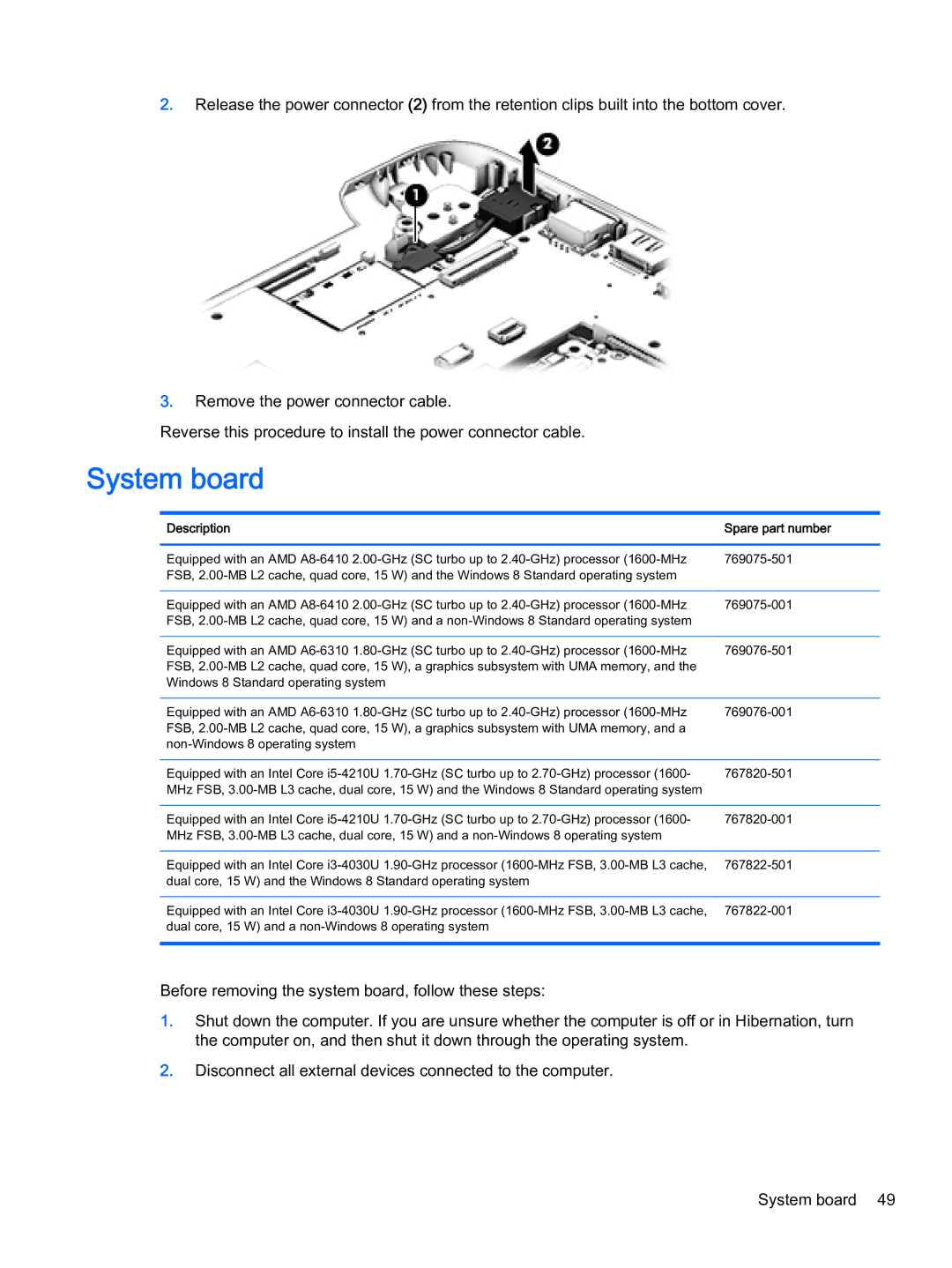 HP x360 - 13-a155cl, x360 - 13-a113cl manual System board, Description Spare part number 