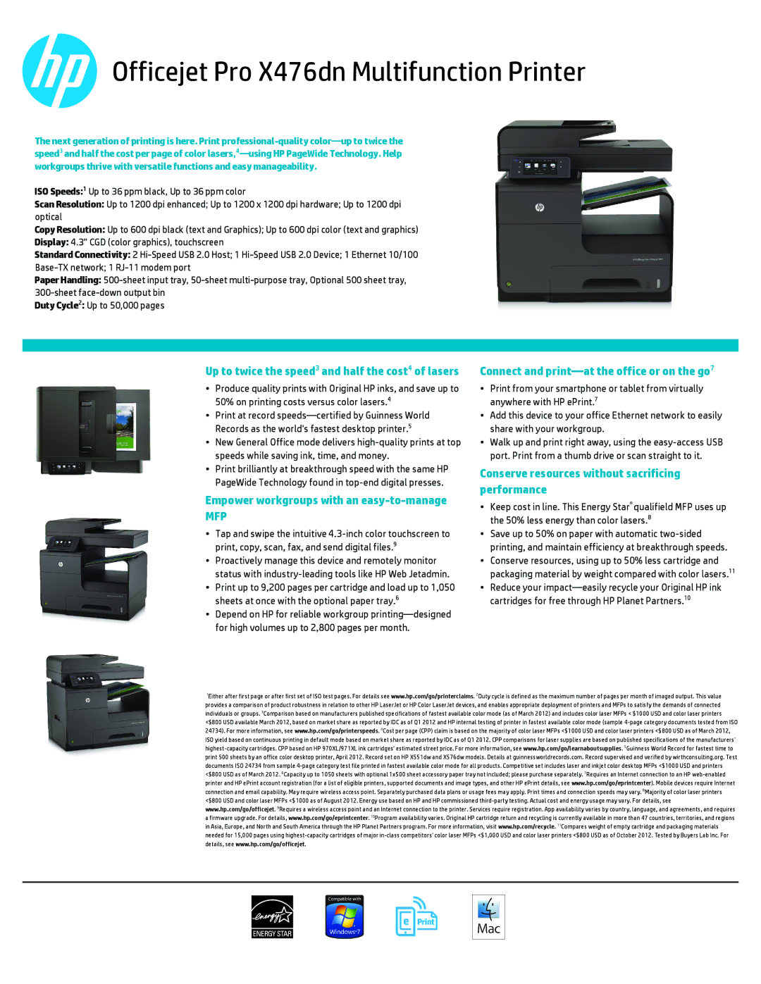 HP X476DN manual Officejet Pro X476dn Multifunction Printer 